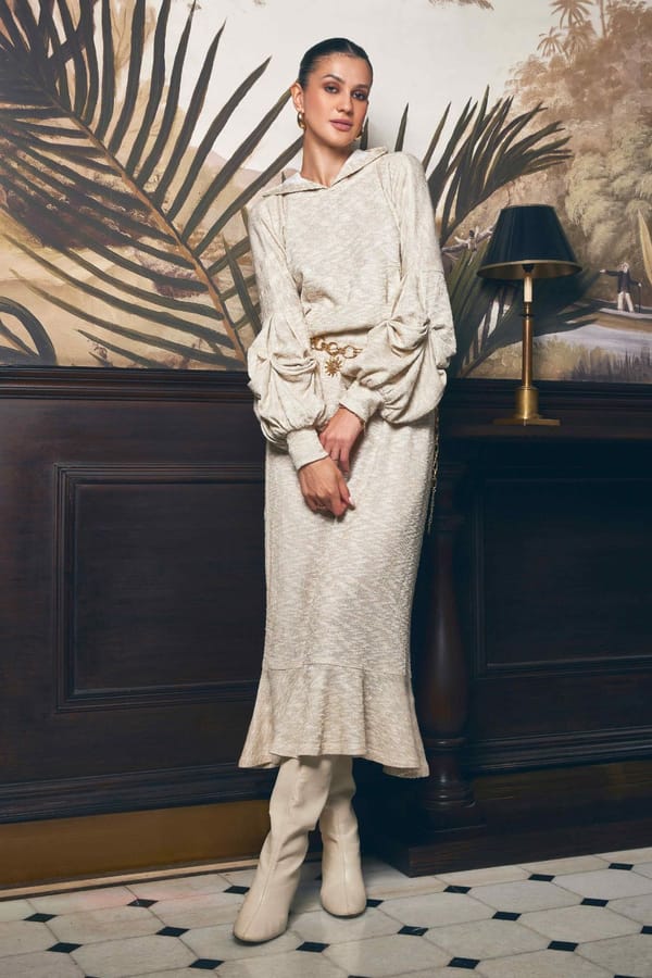 Metallic Creame Knit Hoodie and Midi Skirt Co-ord Set — BOHO-CHIC