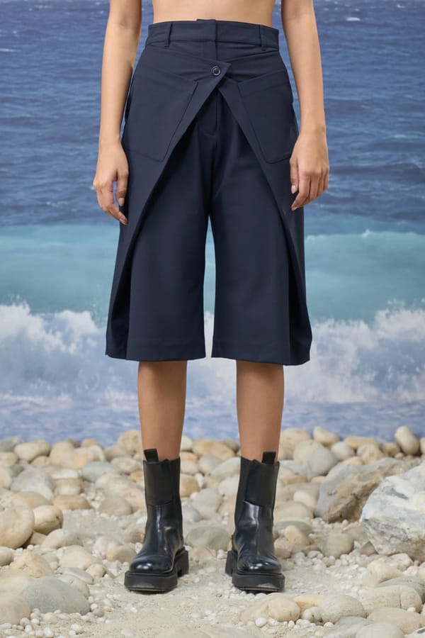 Navy Premium Poly Viscose Relaxed Culottes — Genes Lecoanet Hemant