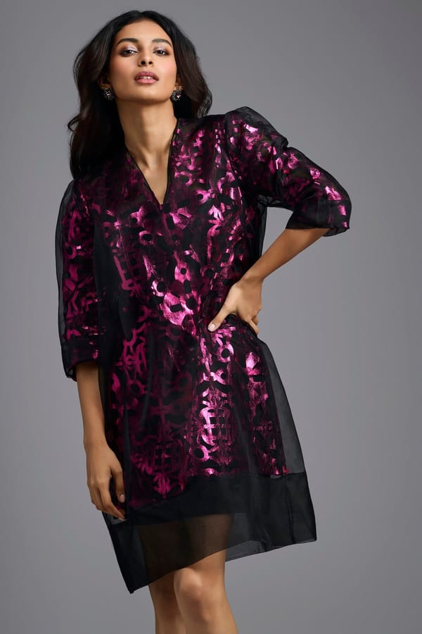 Metallic Sheer-Layered Dress — Deepika Arora