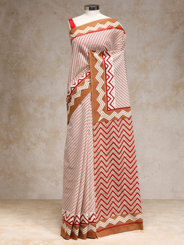 Red Brown Handblock Printed Diagonal Striped — BINKS