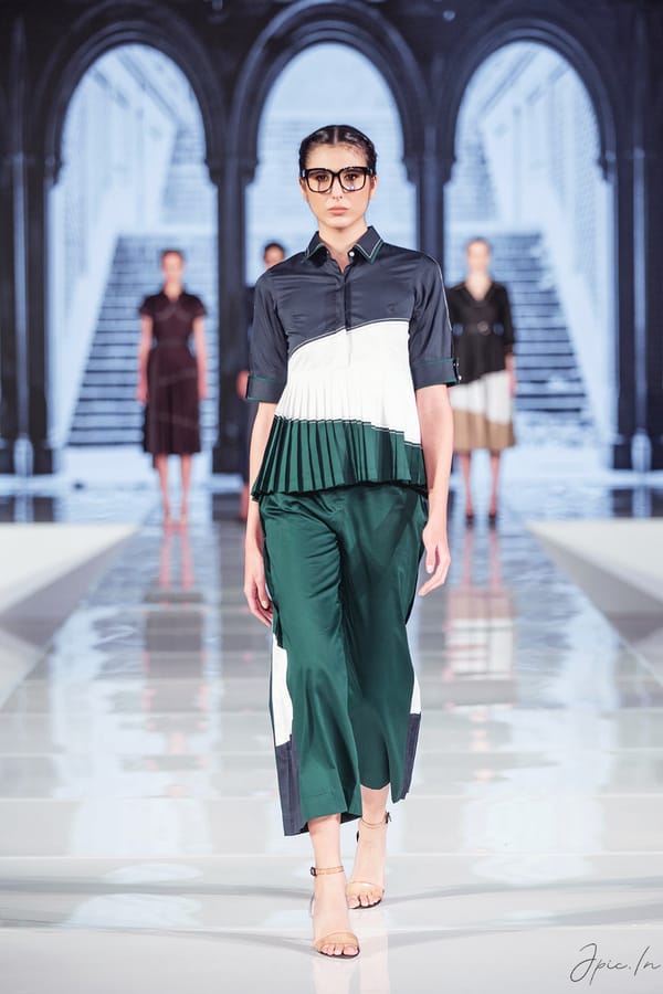 Navy Blue and Green Colorblock Peplum Co-ord Set — Escape By Aishwarya