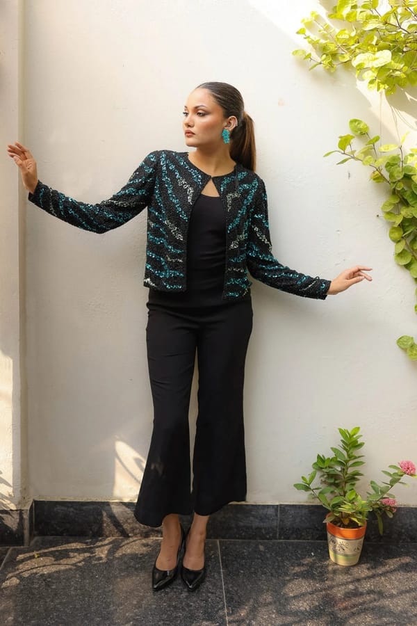 Black & Teal Sequin Shrug — EDITION II