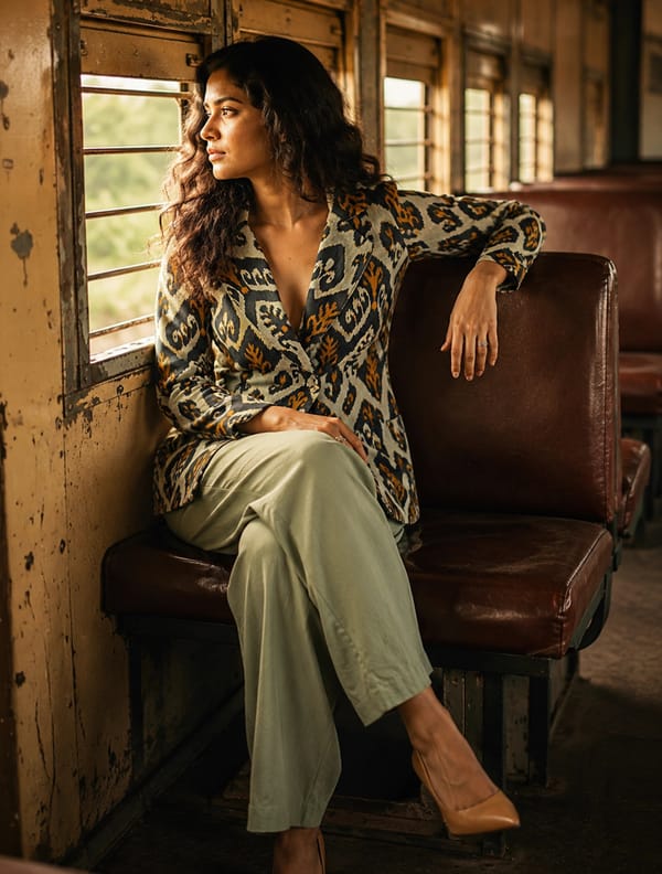 Mint Green Ikat Print Cotton Blazer Co-ord Set — Truebrowns