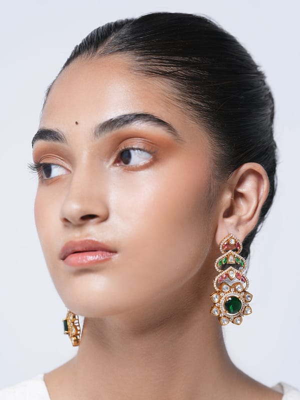 Multicolor Long Kundan Earrings — Cao Jewellery
