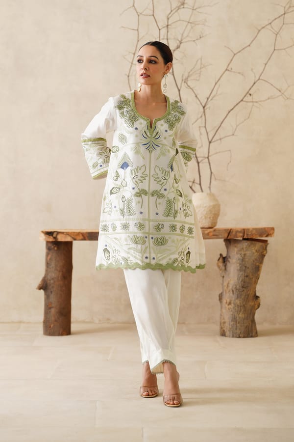 White Embroidered Kurta and Pant Co-ord Set — NEETIKA CHOPRA