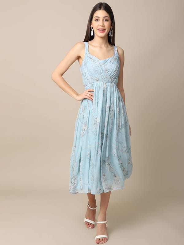 Blue Chiffon Drape Dress — EWOKE STUDIO