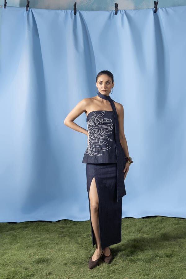 Navy Denim Tube Top and Maxi Slit Skirt Co-ord Set — House of Araish