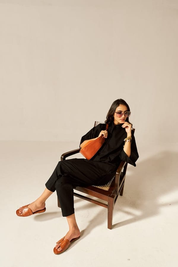 Black Cotton Poplin Oversized Shirt and Pants Co-ord Set — Spacelines