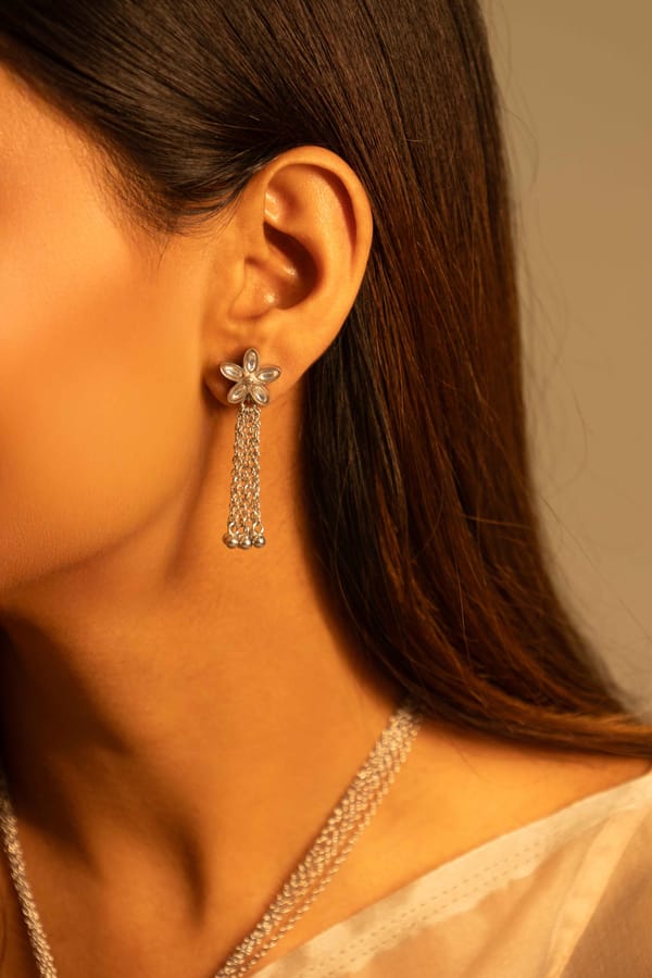 Essence Kundan Flower Chain Drop Earring — Shyle