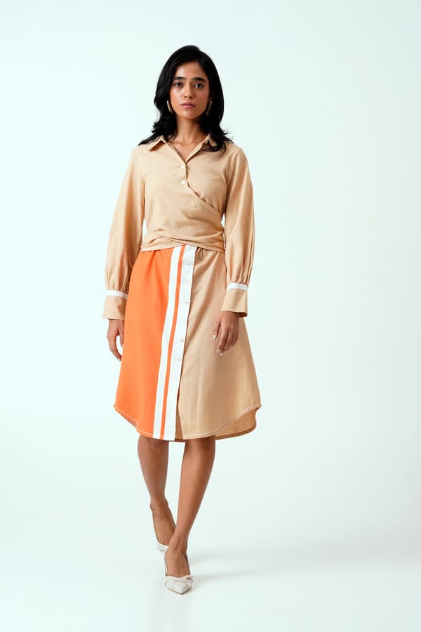 Latte Colorblock Tie-Back Midi Shirt Dress — Madder Much