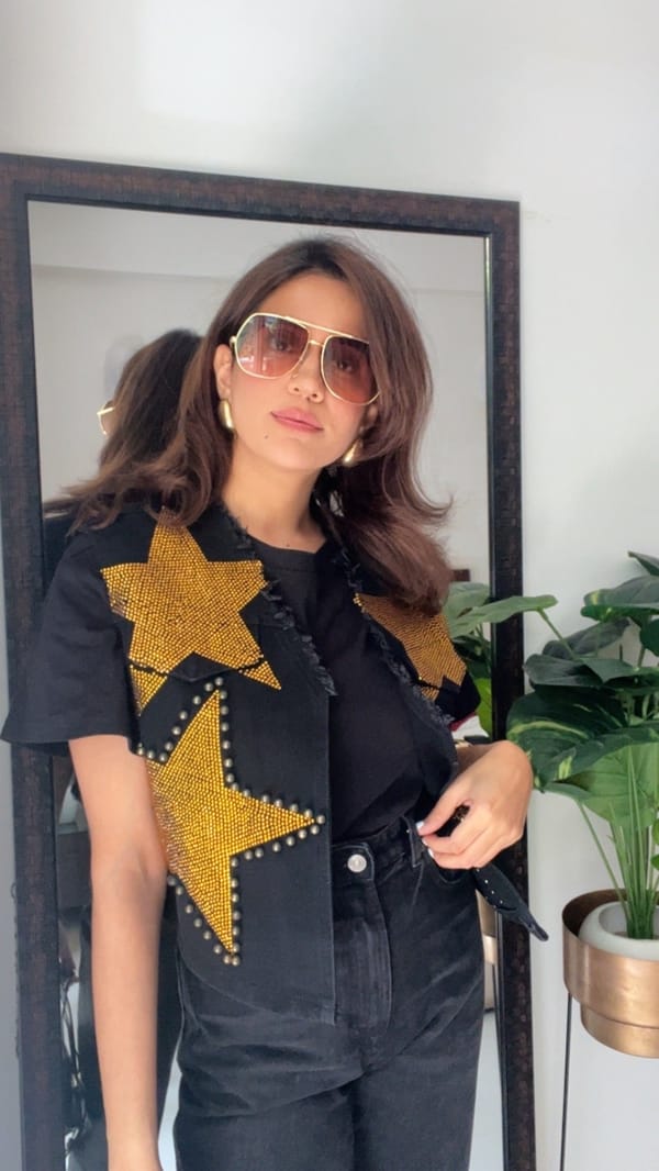 Gold Star Swarovski Denim Gilet — CLOSET AFFAIR