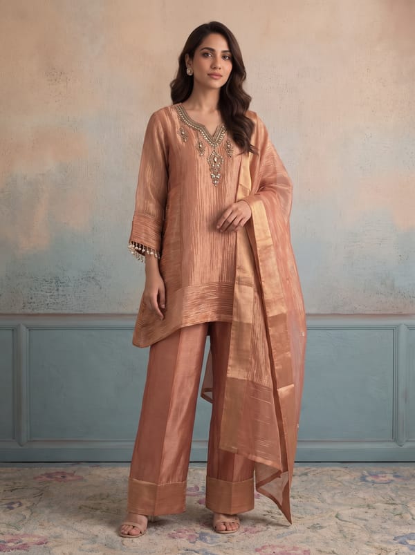Peach Coral Kurta Set — SUSHIL AGGARWAL