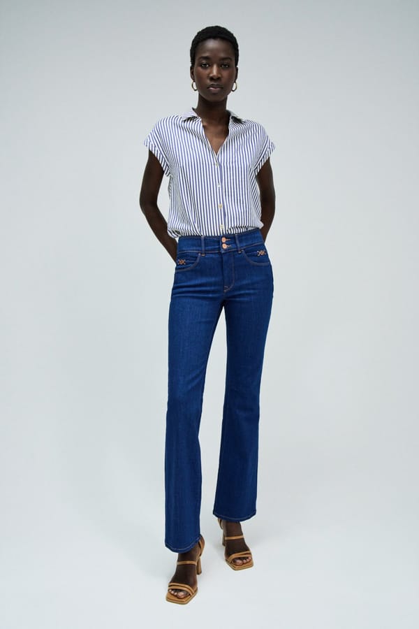 Dark Wash High-Rise Bootcut Jeans with Two-Button Waist — SALSA JEANS