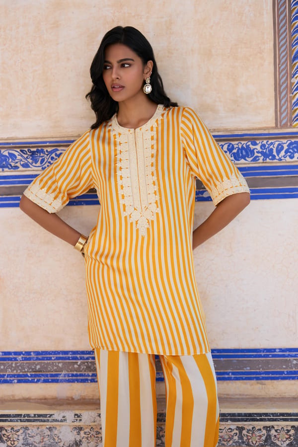 Embroidered Striped Longline Top — Dash and Dot