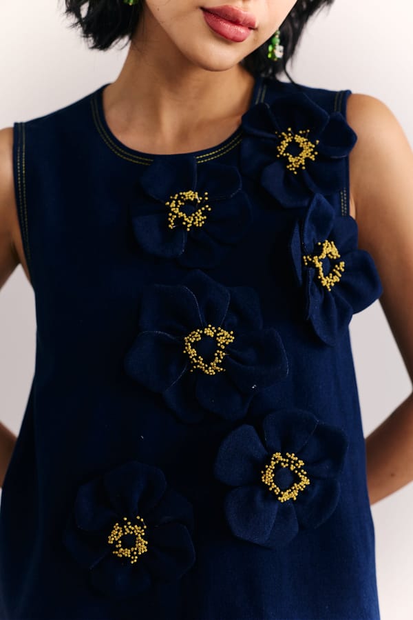 Denim Fleur Embellished Dress — HOUSE OF HEATHER