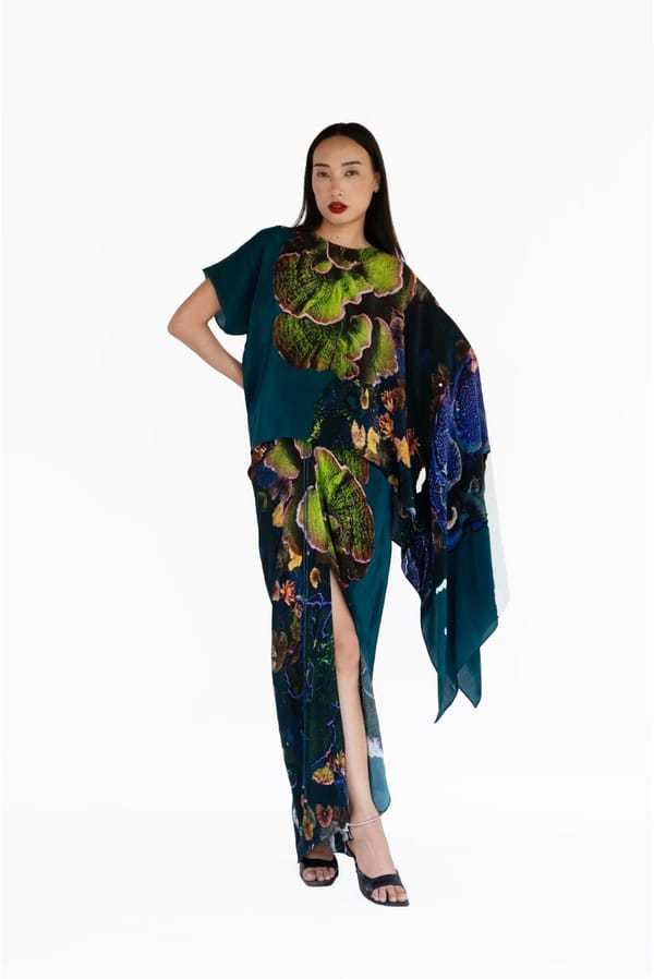 Midnight Blue Silk Printed Blouse and Maxi Skirt Co-ord Set — AMKA
