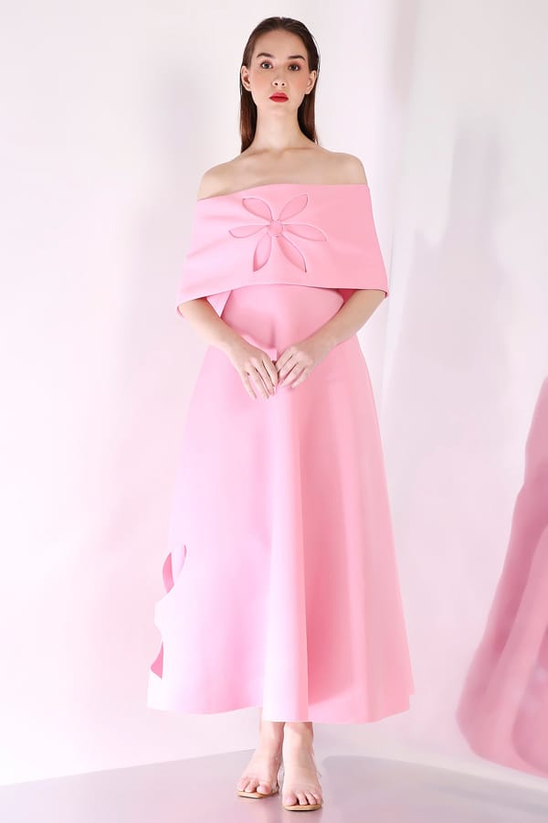 Light Pink Strapless Fit and Flare Maxi Dress with Wrap — OZEQO