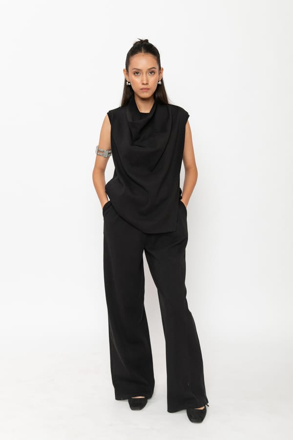 Black Wide-Leg Relaxed-Fit Lounge Trousers — Contemponari