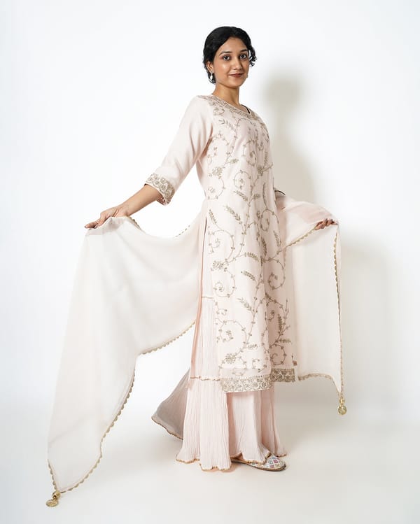 Baby Pink Gota Work Chanderi Suit Set — Kameez