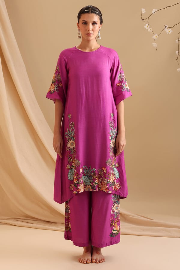 Fuchsia Pink Aarani Embroidered Kurta Set — SOUP by Sougat Paul
