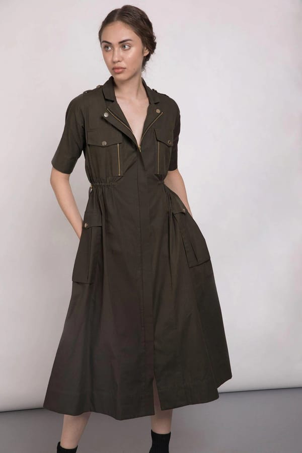 Dark Green Fit and Flare Midi Cargo Dress — NOTEBOOK