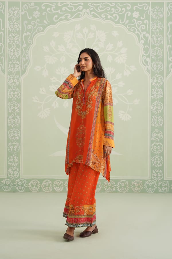 Orange Printed Bemberg Crepe Kurta Set — NEETIKA CHOPRA