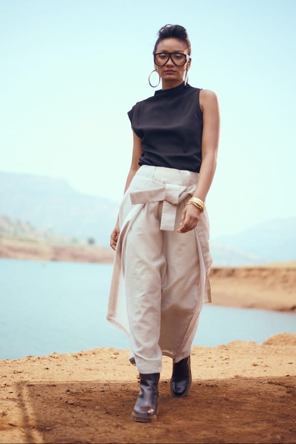 Light Grey Layered Midi Skirt with Off-Centre Knot — Unrush