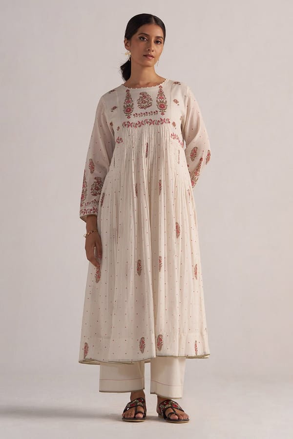 Antique White Printed A-Line Kurta and Pants Co-ord Set — Ganga Fashions Pvt Ltd