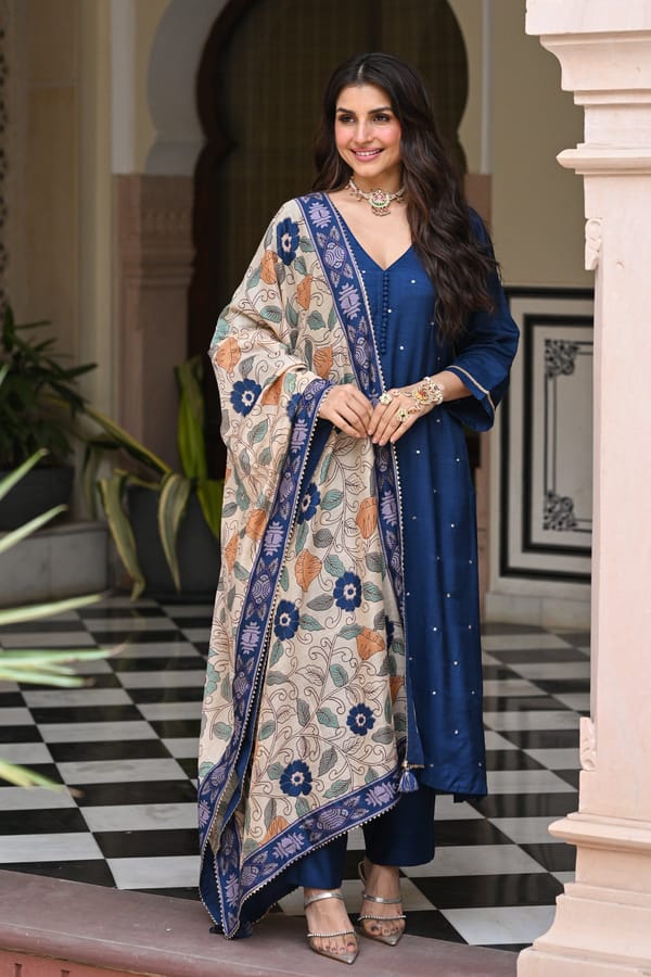 Shubh Blue Kalamkari Dupatta Suit Set — MAHEE JAIPUR