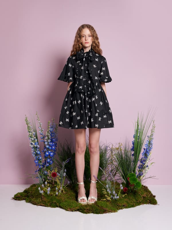 Black Bow Print Oversized Smock Mini Dress — SISTER JANE