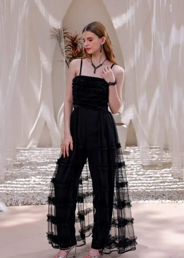 Black Tiered Tulle Overlay Jumpsuit — EDITION II