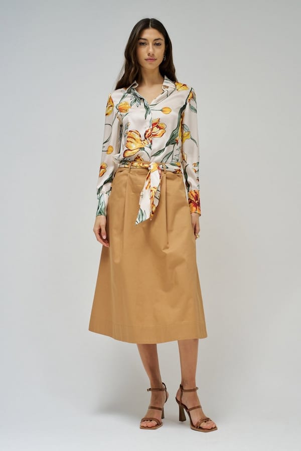 Light Brown Belted A-Line Midi Skirt — SALSA JEANS