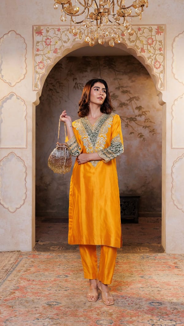 Mustard Mehr Chanderi Silk Suit — Kylee Fashions