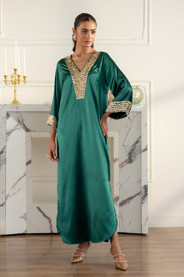 Hand Embellished Mother of Pearl Kaftan — BOHO-CHIC