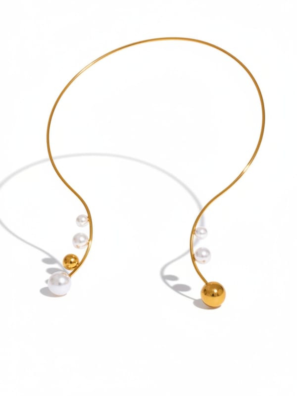 Pearl Torques Golden Stainless Steel Open Choker — Cao Jewellery