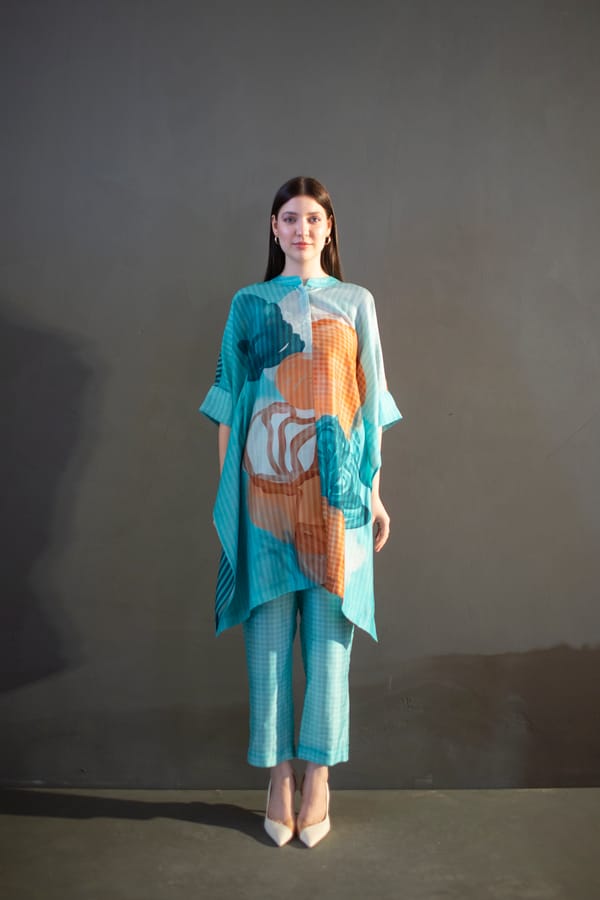 Asymmetric Kurta Set Blue & Orange — CLOS