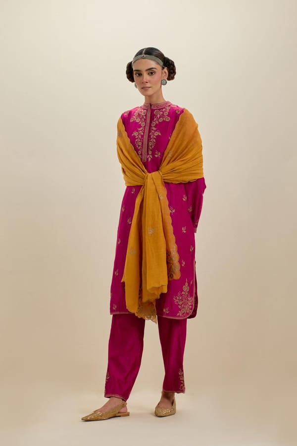 Silk Short Kurta Set With Embroidery — Upavita