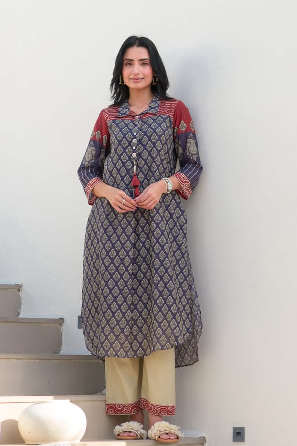 Purple and Red Vayu Mul Chanderi Kurta Set-SET OF-2 — MAHEE JAIPUR