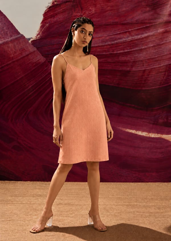 The Offbeat One Sleeve Peach Kaftan Set with Slip — Banana Labs