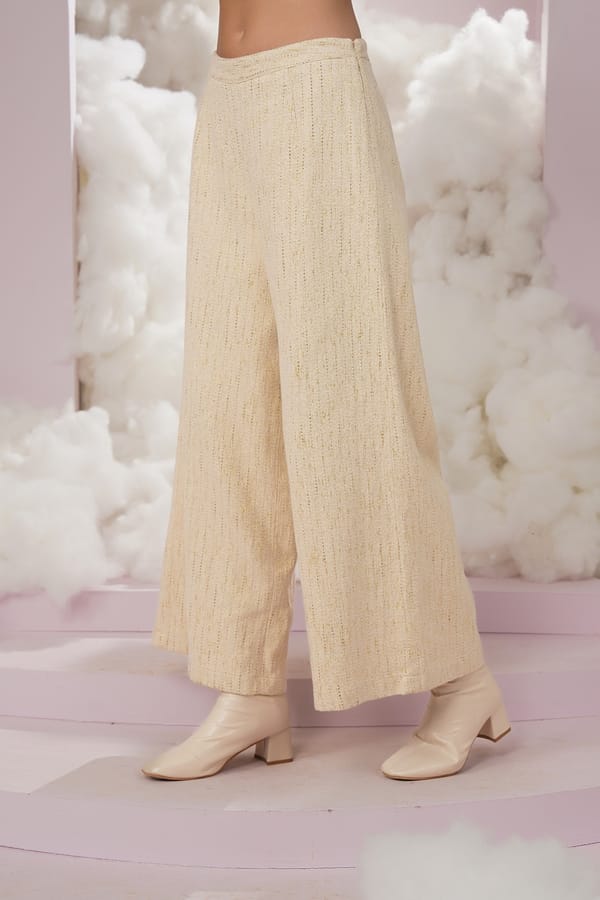 Beige High-Rise Wide-Leg Tailored Trousers — Chöjé