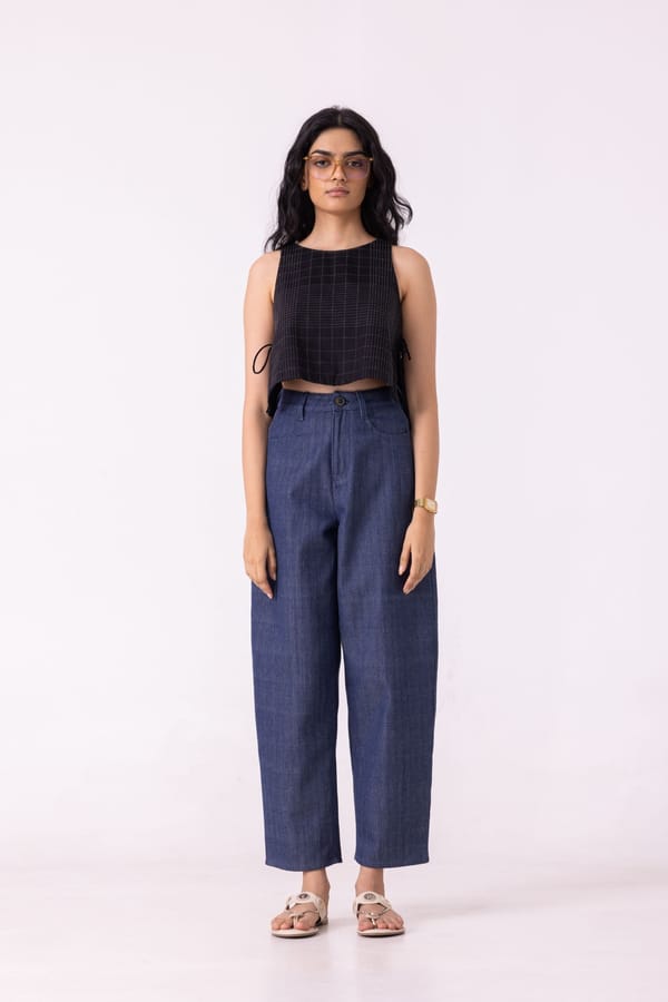 Handwoven Denim Barrel Pants — The Summer House