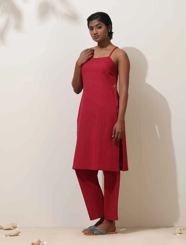 Maroon Cotton Linen Square-Neck Co-ord Set — Truebrowns