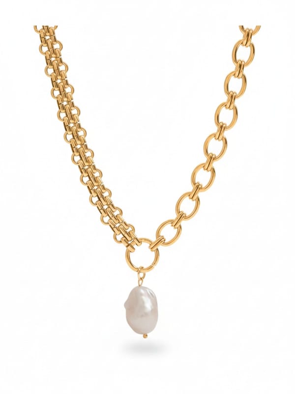 Chunky Chain Pearl Pendant Necklace — Cao Jewellery