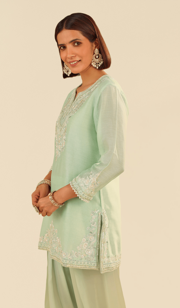 Mint Green Embroidered Chanderi Kurta and Salwar Set — Sheetal Batra