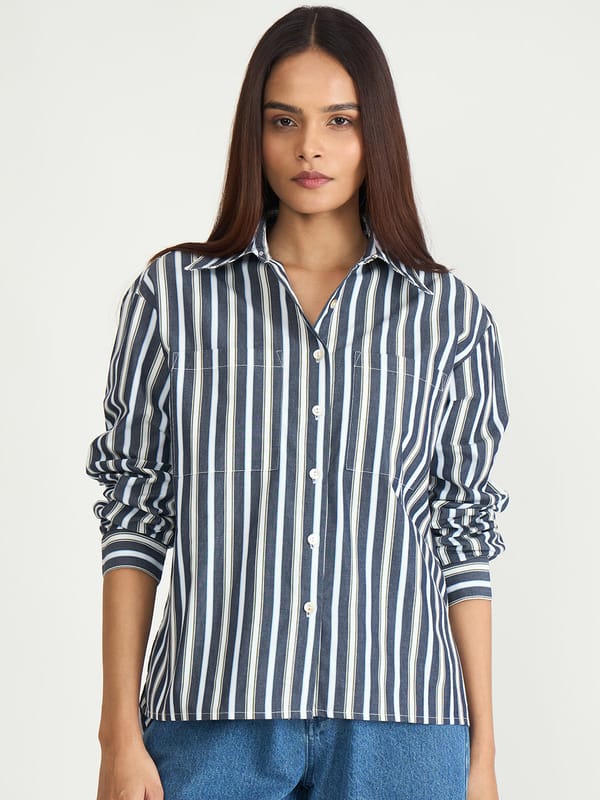 Charcoal Grey Stripe Oversized Shirt — Femmella