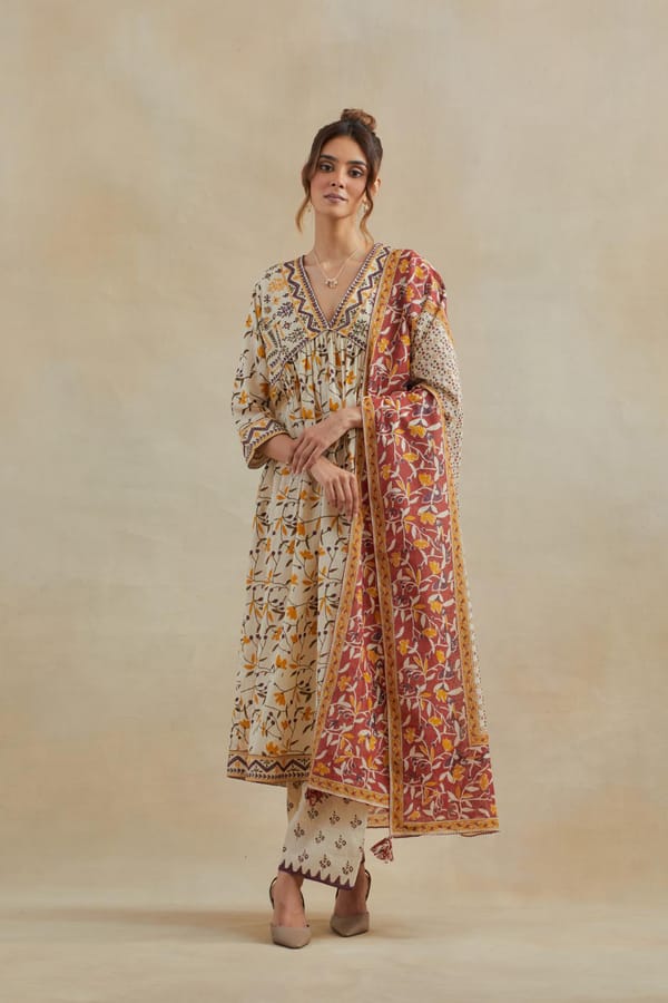 Beige Cotton Chanderi Dupatta — Upavita