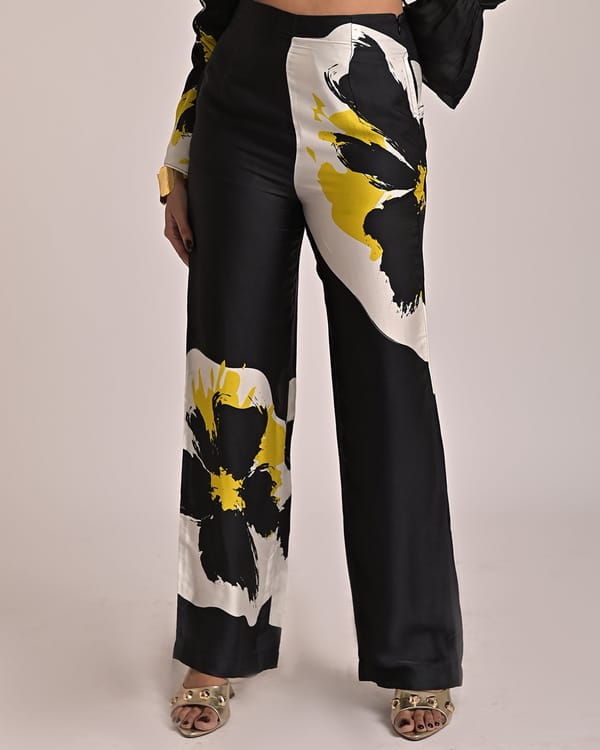 Black and White Abstract Print High-Waist Straight Pants — Missy Co.