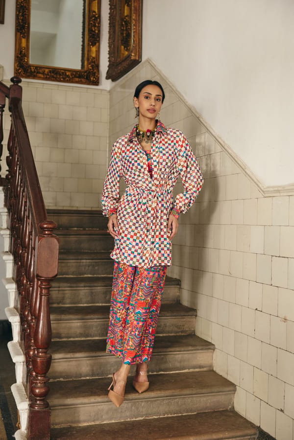 Multicolor Printed Satin 3-Piece Co-ord Set — Muvazo