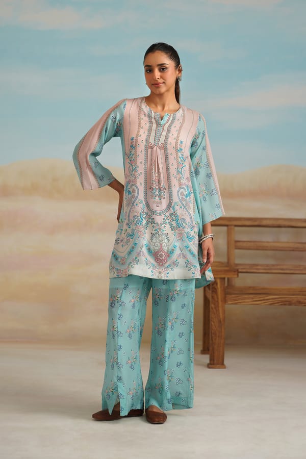 Multi Printed Crepe Kurta and Wide-Leg Pants Co-ord Set — NEETIKA CHOPRA