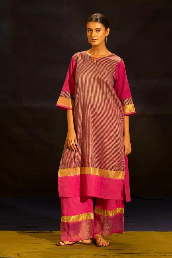 Illume Level Pink Kurta with Pants (Set of 2) — Banana Labs